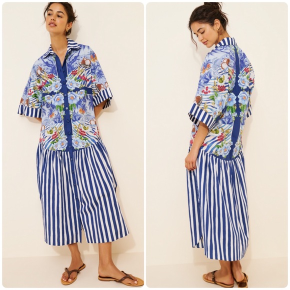 FARM Rio Dresses & Skirts - Farm Rio size XS Fresh Table Scarf Midi Dress Blue NWT No Belt